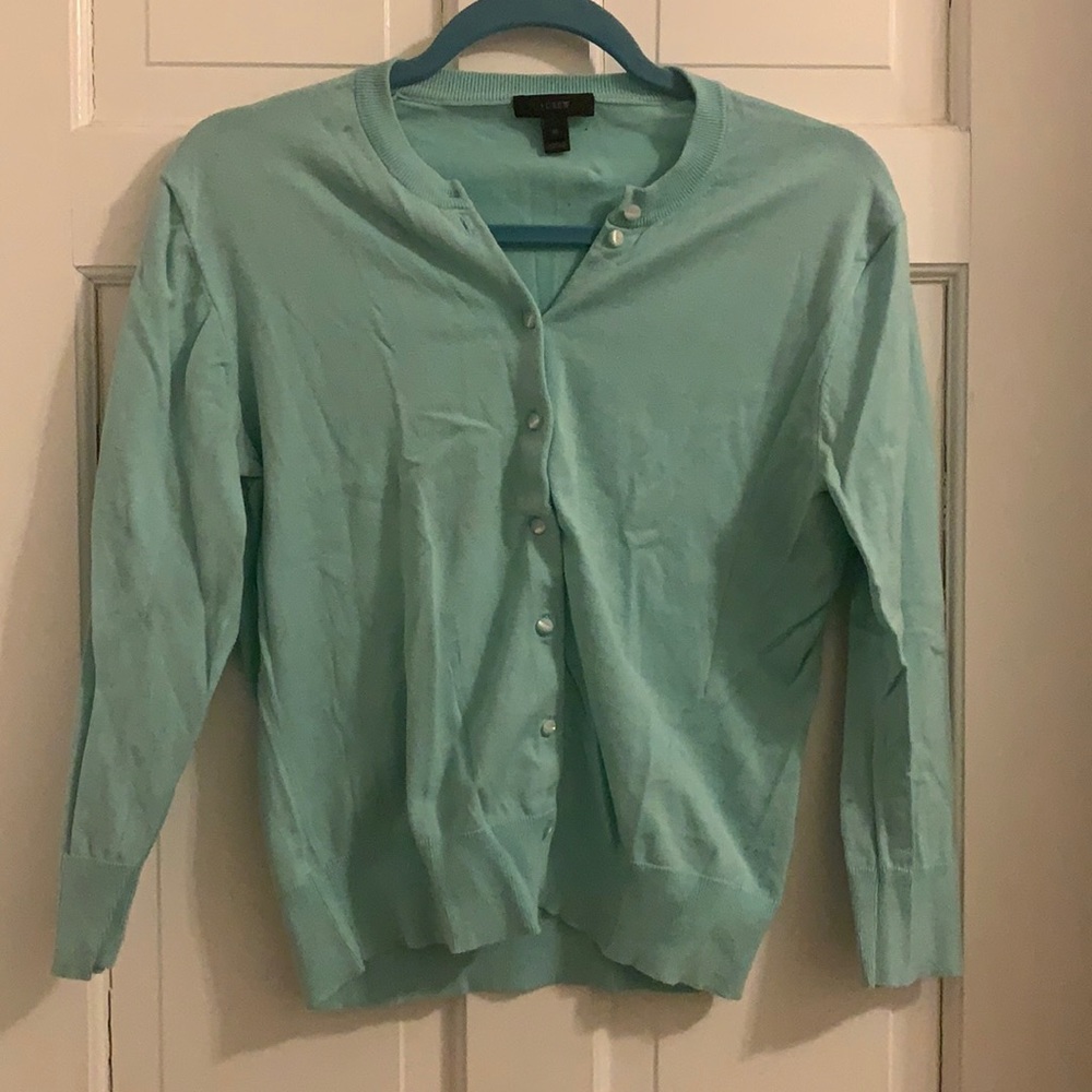J.Crew Aquamarine Cardigan w/Pearlescent Buttons